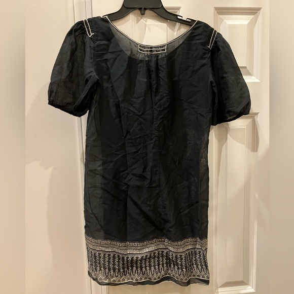 Max Studio Black & Gold Floral Puff Sleeve Cotton Silk Blend Babydoll Dress XS - Picture 2 of 5